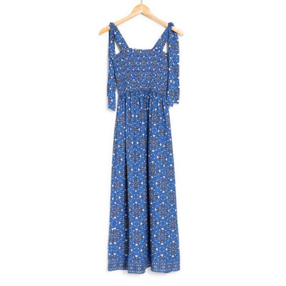 NWT Max Studio Women's Floral Print Tie Strap Smocked Bodice Maxi Dress - Picture 4 of 6